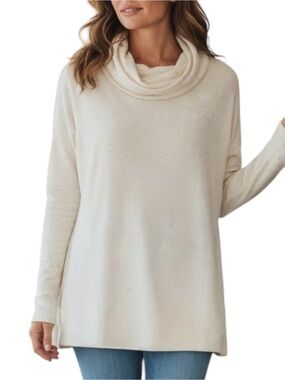LOFT Lou & Grey Sz MEDIUM Oversized Cream Cowl Neck Speckled Ivory Top